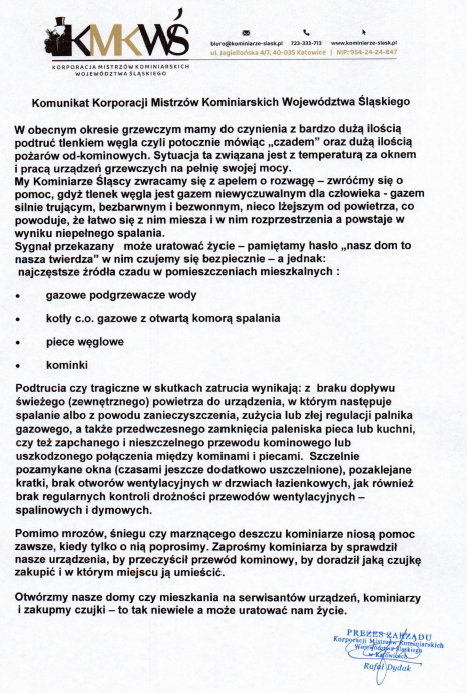 Komunikat KMKWŚ dot. sezonu grzewczego